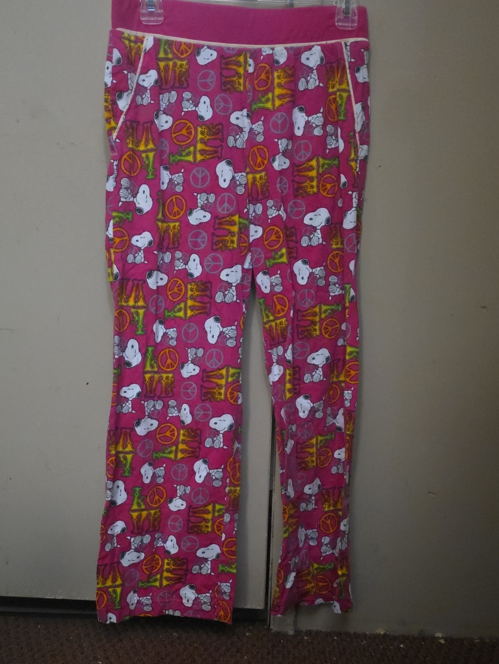 Girls Pink Snoopy Print Pajama Bottoms with Elastic Waist